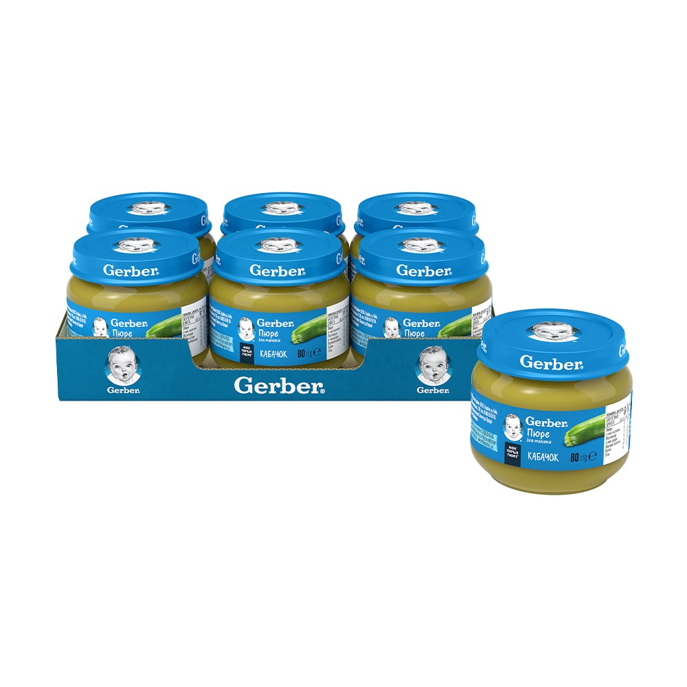 Дитяче овочеве пюре Gerber Кабачок, від 6 місяців, 6*80 г